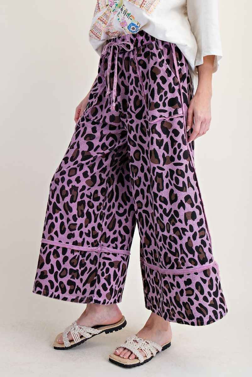 Purple fun Animal print mineral washed wide leg pants