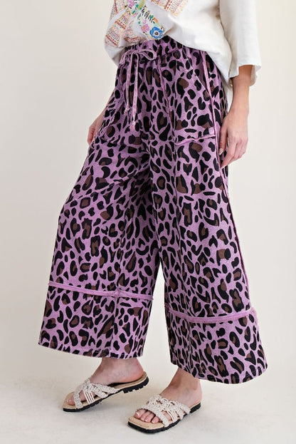 Purple fun Animal print mineral washed wide leg pants