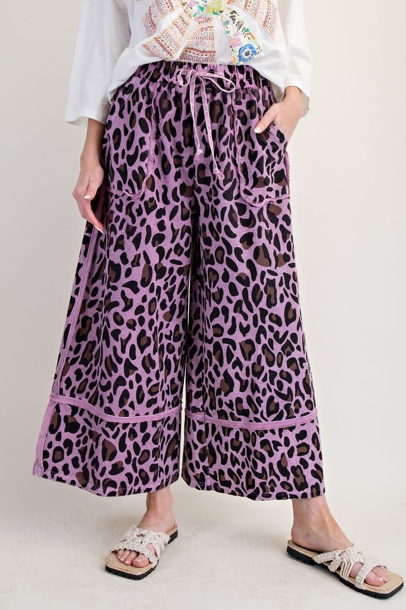 Purple fun Animal print mineral washed wide leg pants