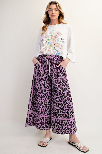 Purple fun Animal print mineral washed wide leg pants