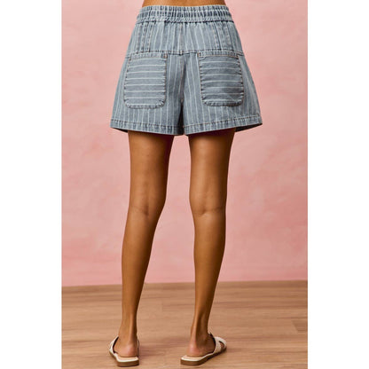 Ocean Stripe Pintuck Denim Shorts
