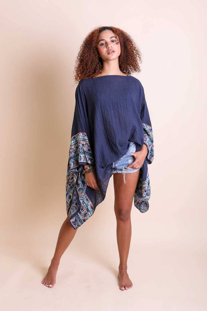 Seaside Fallon Embroidered Sleeve Poncho