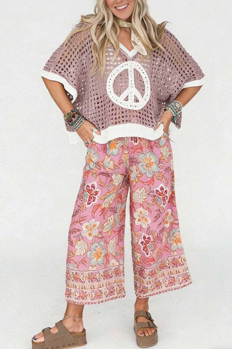 Peace Symbol Knit Sweater: BLUE / L
