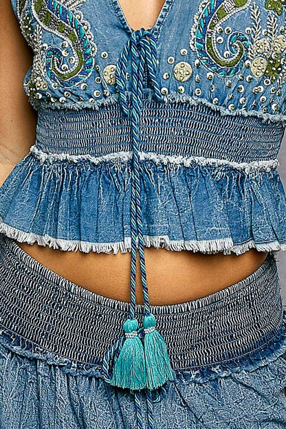 Seahorse Denim Sleeveless Top