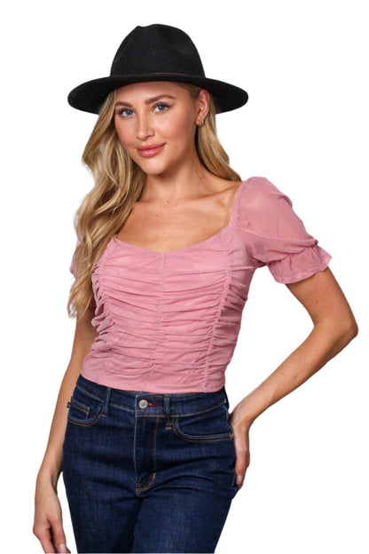 Sandy Shore Ruched Mesh Top