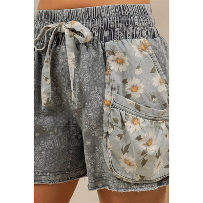 Coastal Daisy Patchwork Denim Shorts