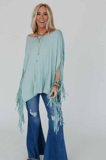 Showstopper Fringe Top - Washed Seafoam or Black