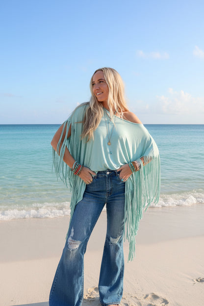 Showstopper Fringe Top - Washed Seafoam or Black