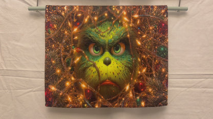 Christmas Green face peeking Through lights hand towel