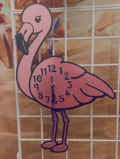 Flamingo Glitter Acrylic Clock