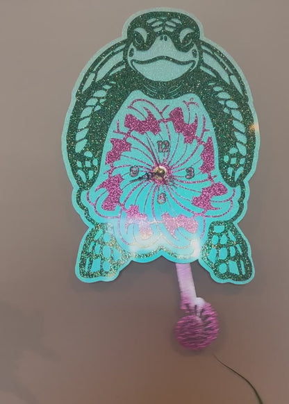 Sea Turtle Glitter Acrylic Clock