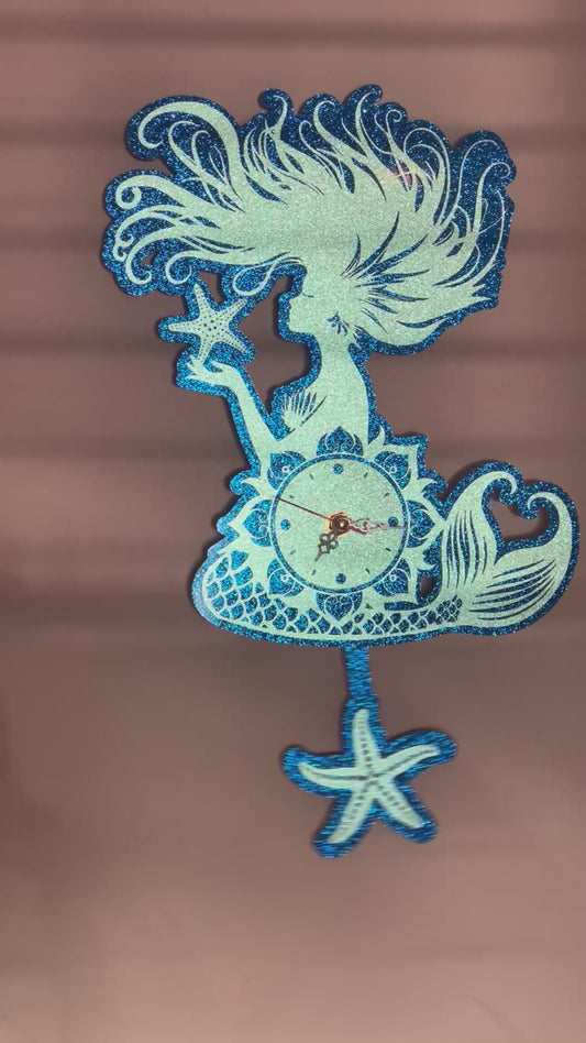 Mermaid Glitter Acrylic Clock
