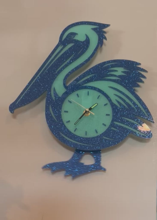 Pelican Glitter Acrylic Clock