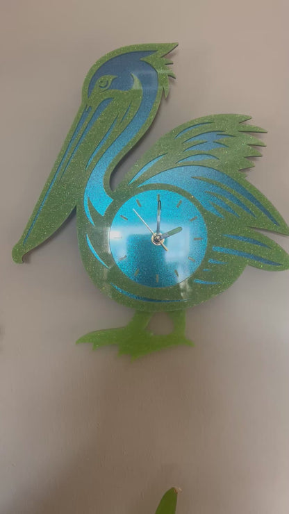 Pelican Glitter Acrylic Clock