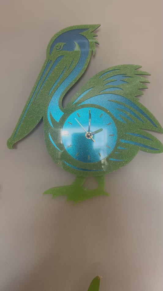 Pelican Glitter Acrylic Clock